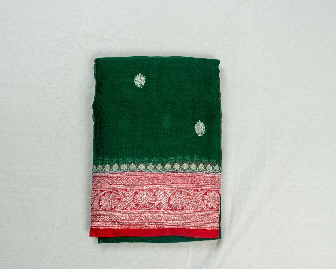 Dark Green Banarasi Chiffon Saree
