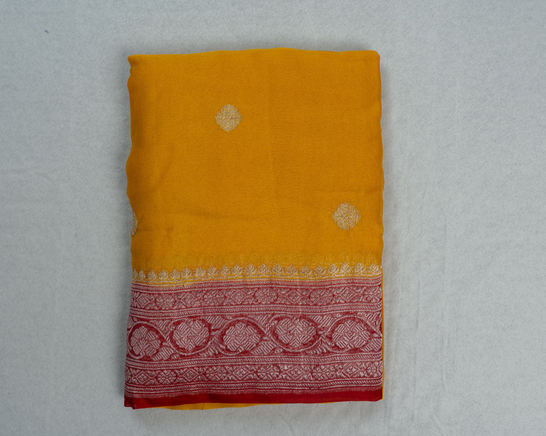 Mustard Yellow Banarasi Chiffon Saree