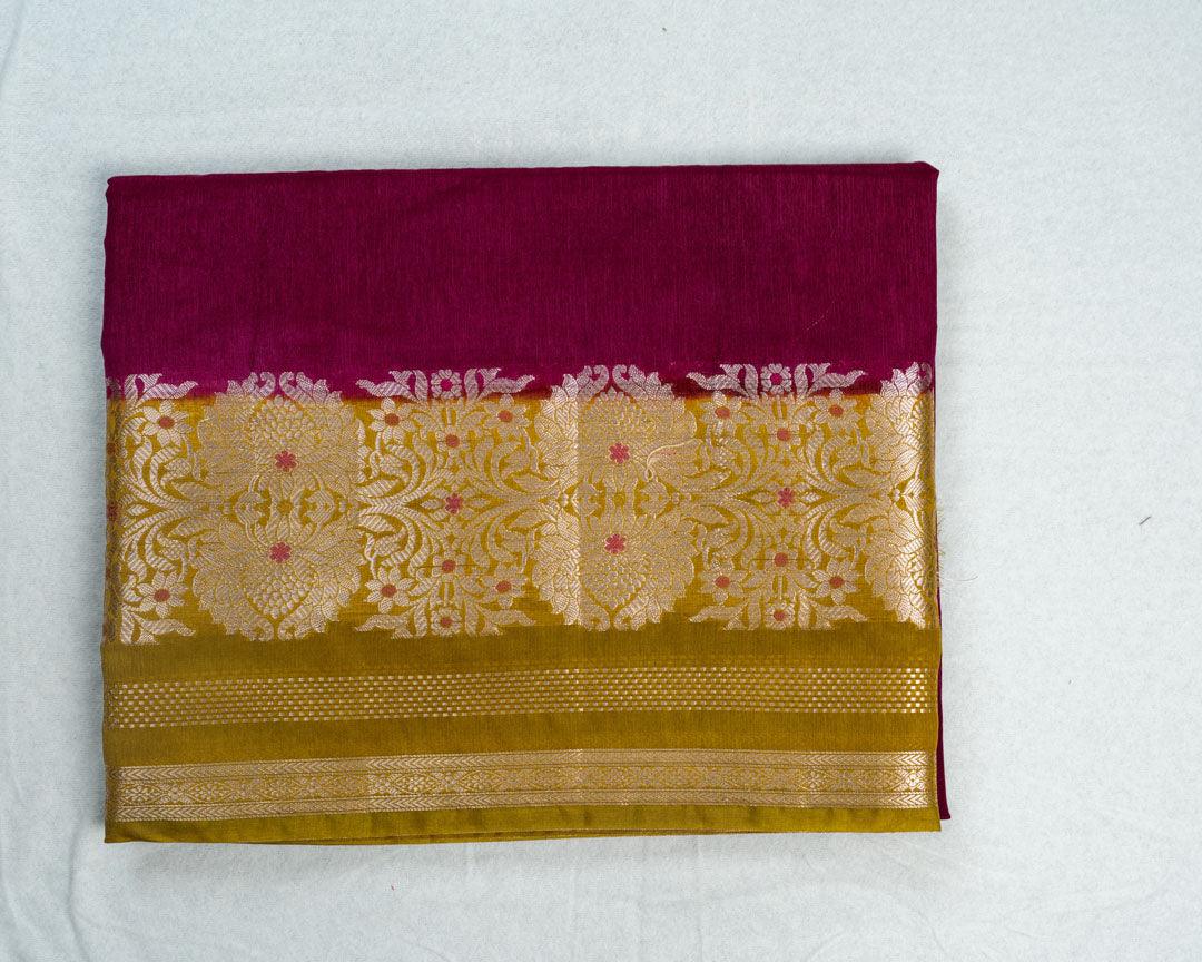 Wine Red Banarasi Viscose Silk Saree