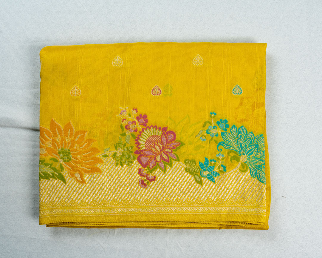 Yellow Banarasi Tussar Silk Saree