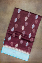 Banaras Kashmiri Silk maroon and aqua saree full view