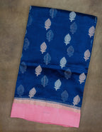 Banaras Kashmiri Silk saree in navy blue and pink, full view