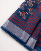 Blue Banarasi Linen Cotton Saree — border view