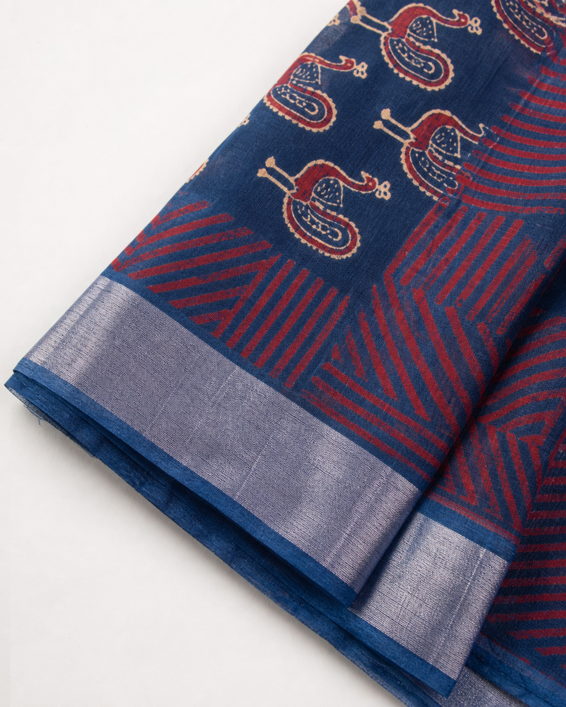 Blue Banarasi Linen Cotton Saree — border view