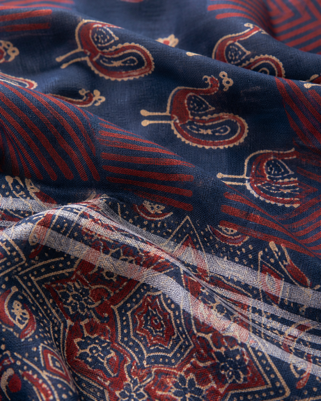Blue Banarasi Linen Cotton Saree — fabric view
