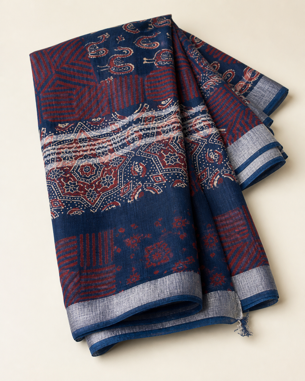 Blue Banarasi Linen Cotton Saree — hero view