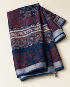 Blue Banarasi Linen Cotton Saree — hero view