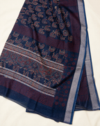 Blue Banarasi Linen Cotton Saree — pallu view