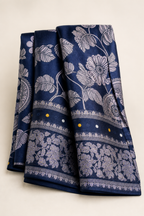 Dark Blue Banarasi Linen Saree — hero view