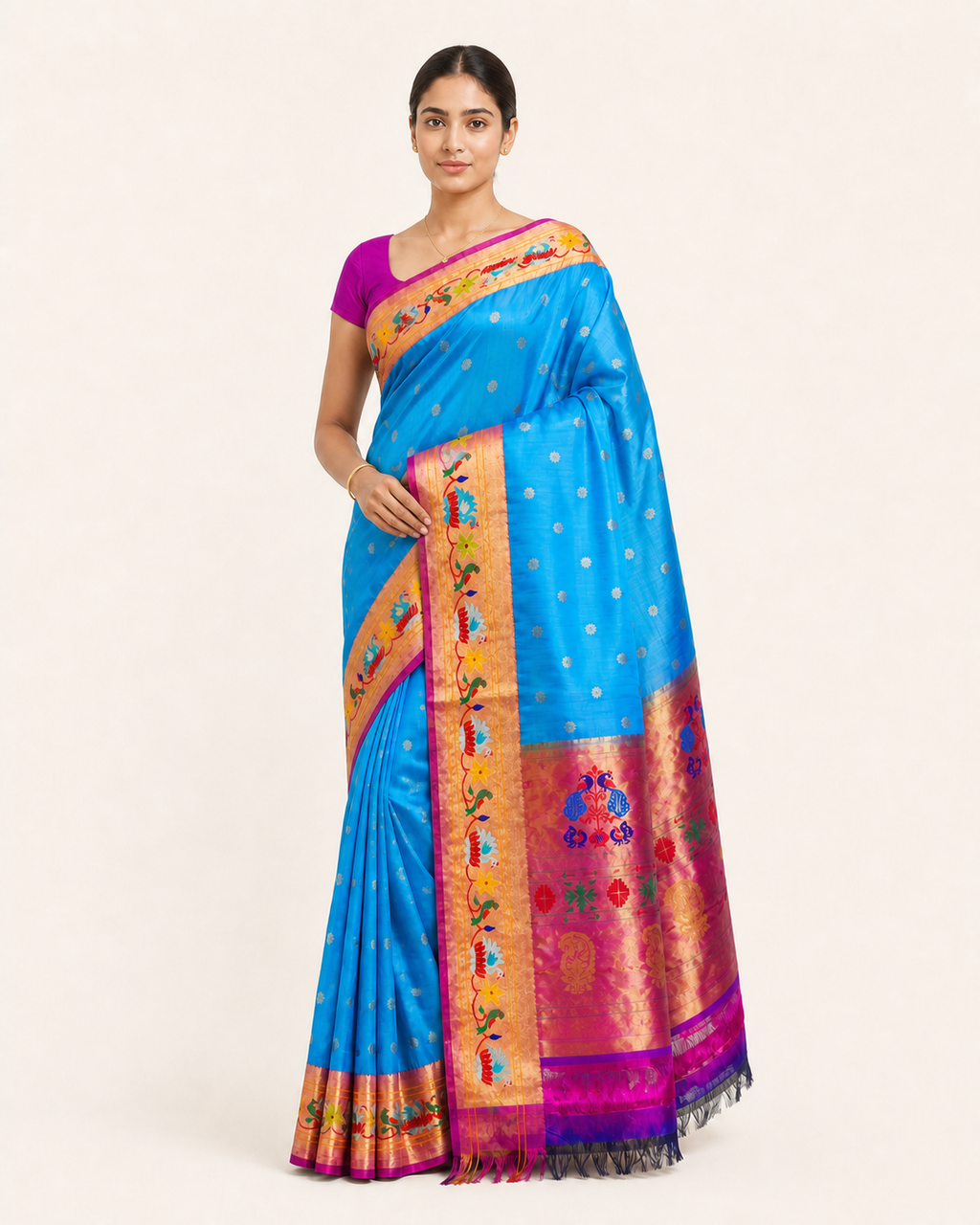 Pure handloom Gadwal saree catalog 40 — modeled view with minimal jewelry