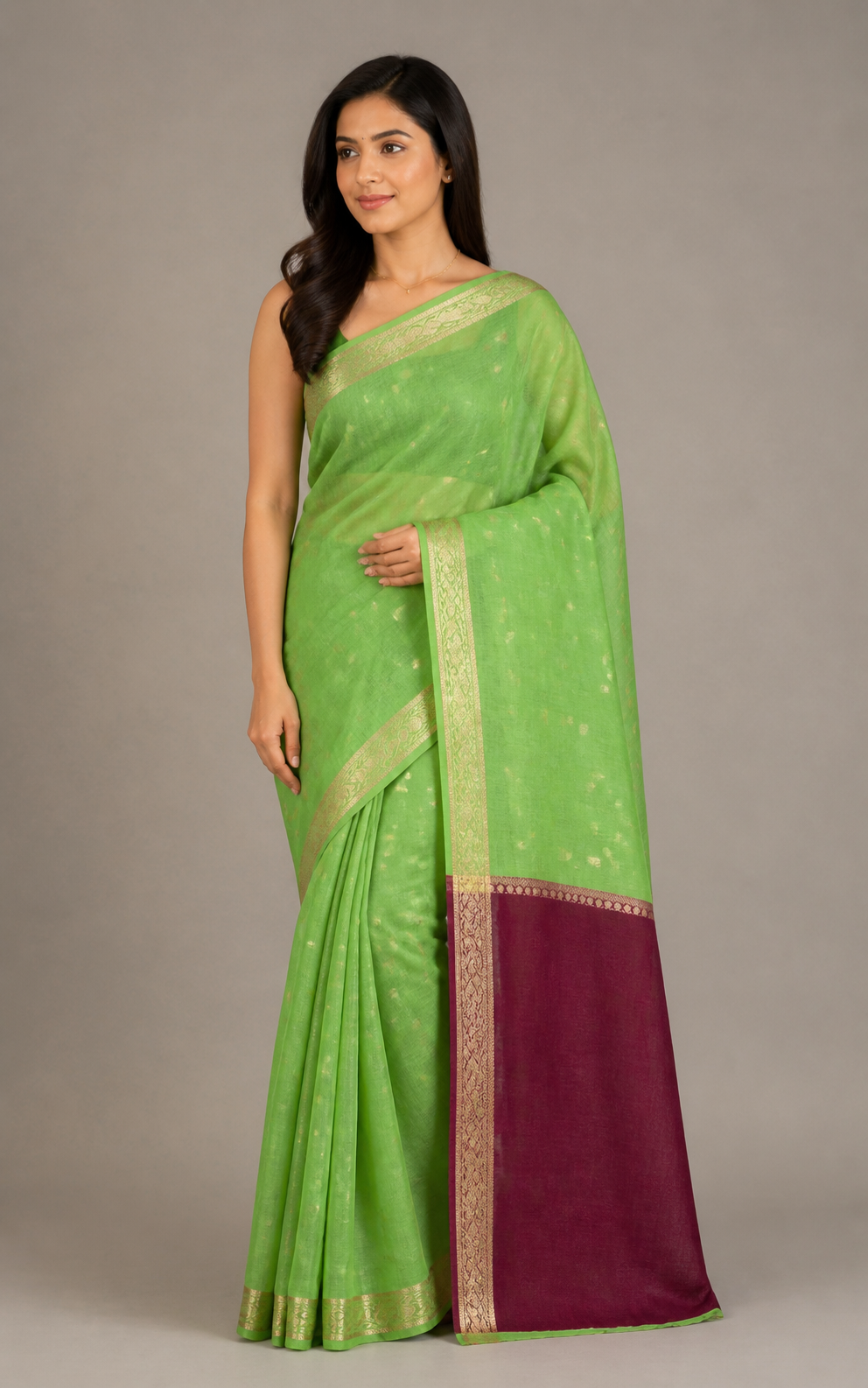 Maroon Banarasi Tussar Silk Saree – model view
