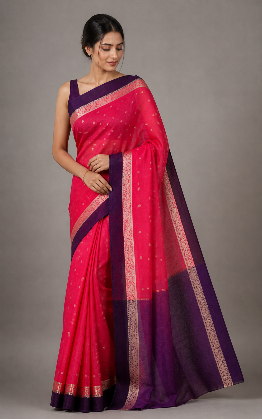 Maroon Banarasi Tussar Silk Saree – model view