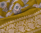 Mehendi Green Banarasi Linen Saree — fabric view