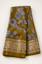 Mehendi Green Banarasi Linen Saree — hero view