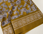 Mehendi Green Banarasi Linen Saree — pallu view