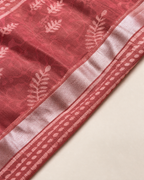 Onion Pink Banarasi Linen Cotton Saree — border view