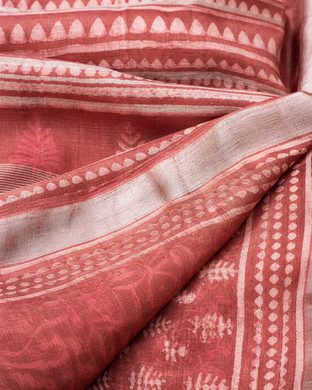 Onion Pink Banarasi Linen Cotton Saree — fabric view
