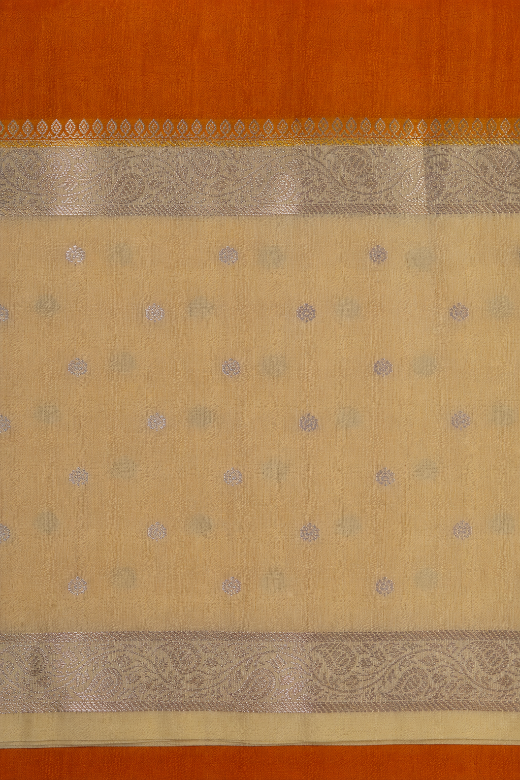 Orange Banarasi Tussar Silk Saree – border view