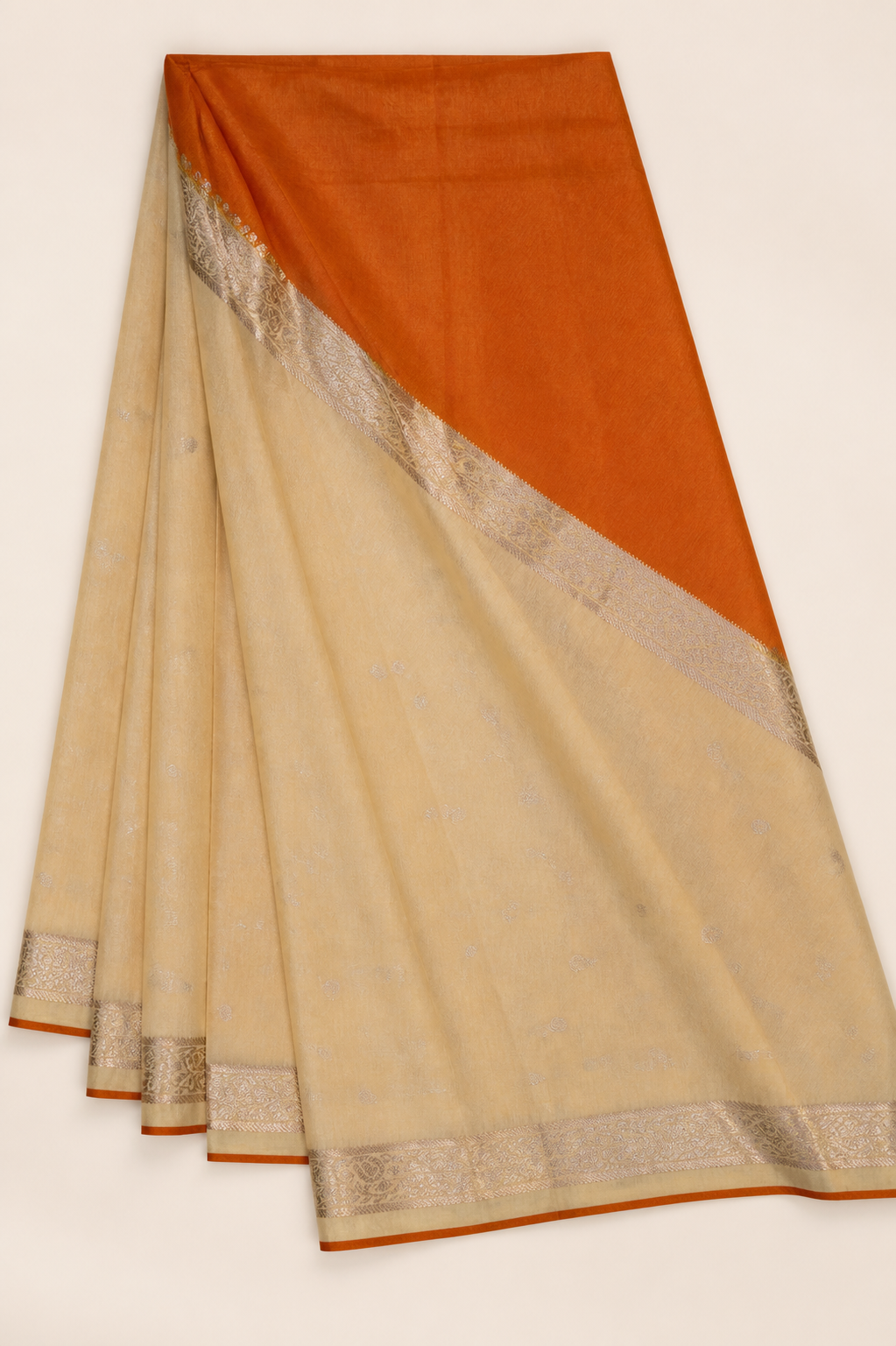 Orange Banarasi Tussar Silk Saree – pallu view