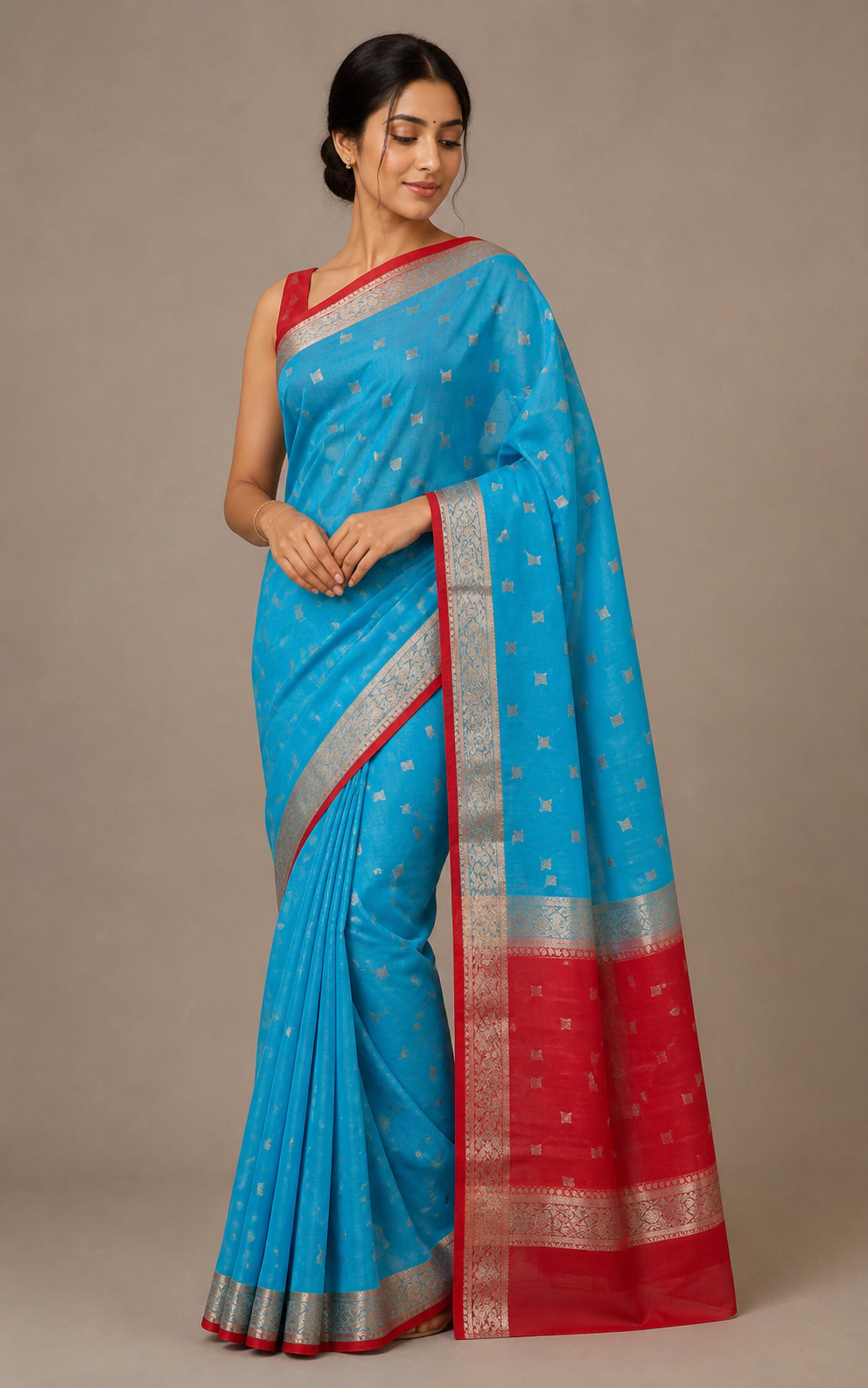 Pink Banarasi Tussar Silk Saree – model view