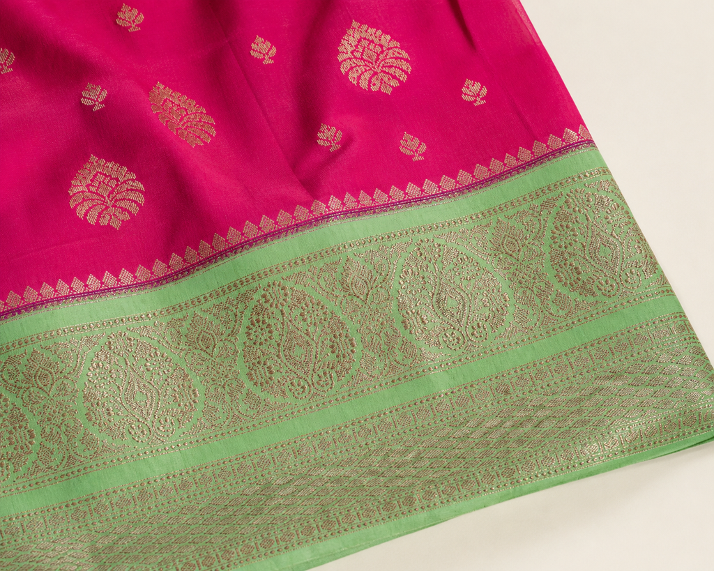 Pink Banarasi Tussar Silk Saree — border view