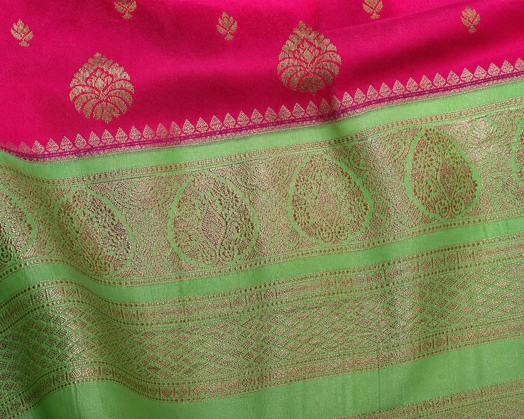 Pink Banarasi Tussar Silk Saree — fabric view