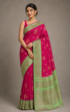 Pink Banarasi Tussar Silk Saree — model view