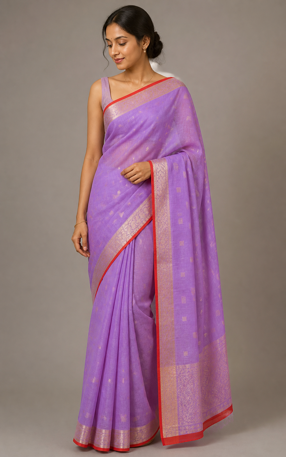 Red Banarasi Tussar Silk Saree – model view