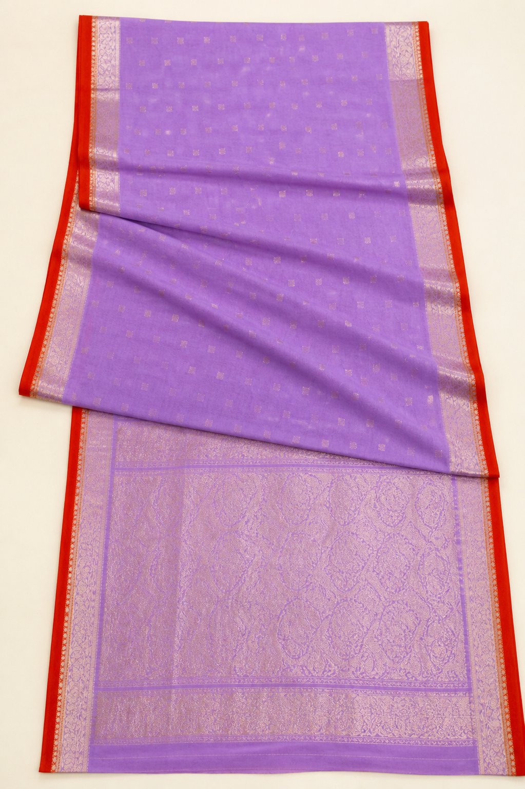 Red Banarasi Tussar Silk Saree – pallu view