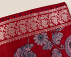 Red Banarasi Linen Saree — border view