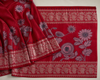 Red Banarasi Linen Saree — pallu view