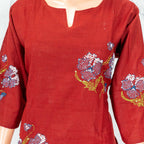 Deep Red Purple Floral Bouquet Hand Embroidered Kurta – NWD-01-017