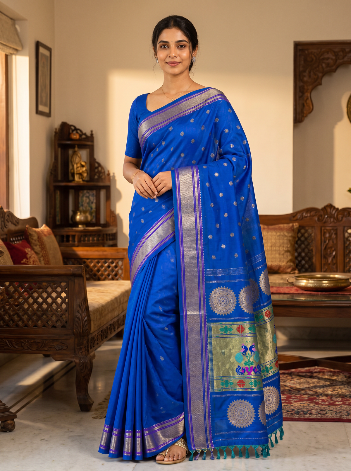 Pure Handloom Gadwal Saree – Royal Blue