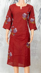 Deep Red Purple Floral Bouquet Hand Embroidered Kurta – NWD-01-017