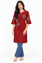 Deep Red Purple Floral Bouquet Hand Embroidered Kurta – NWD-01-017