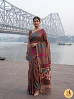 Mocha Brown Silk Saree with Jamdani Crane & Lotus Pallu – NWS-01-016