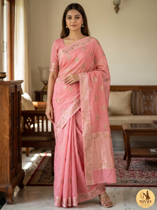 Baby Pink Banarasi Chiniya Saree NiViH Weaves