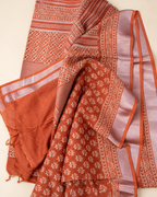 Rust Orange Banarasi Linen Cotton Saree — pallu view